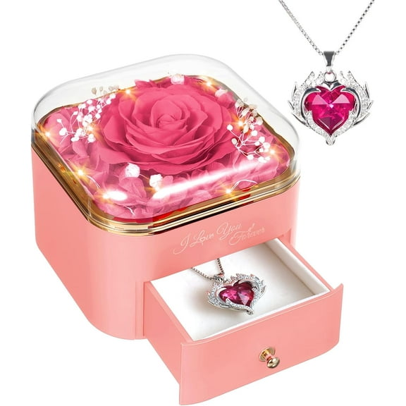 Forever Preserved Rose for Women Mum Wife Girlfriend Eternal Rose Flower Gift Box with Necklace for Her Ideal for Birthday Day Valentines Anniversary
