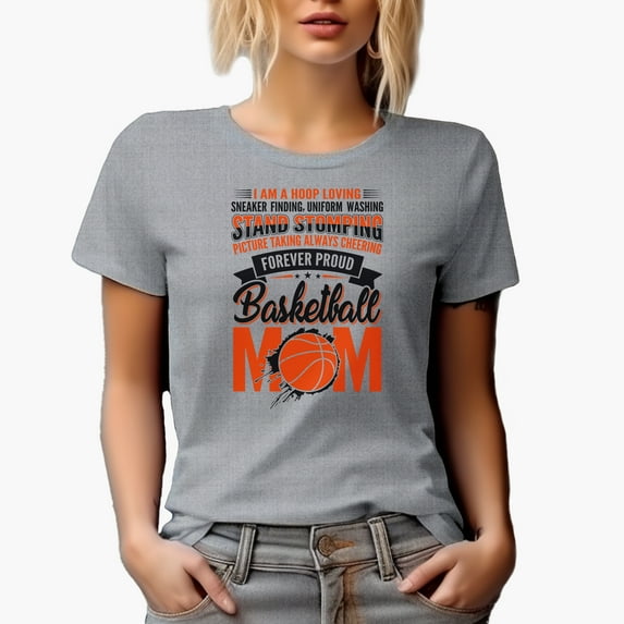 Forever Proud Basketball Mom, Heather Grey T-Shirt, XL