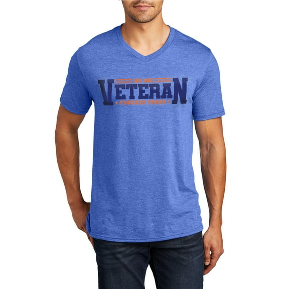 Forever Proud Veteran Men's Big Size District Perfect Tri V-Neck T-Shirt - Royal Frost XL