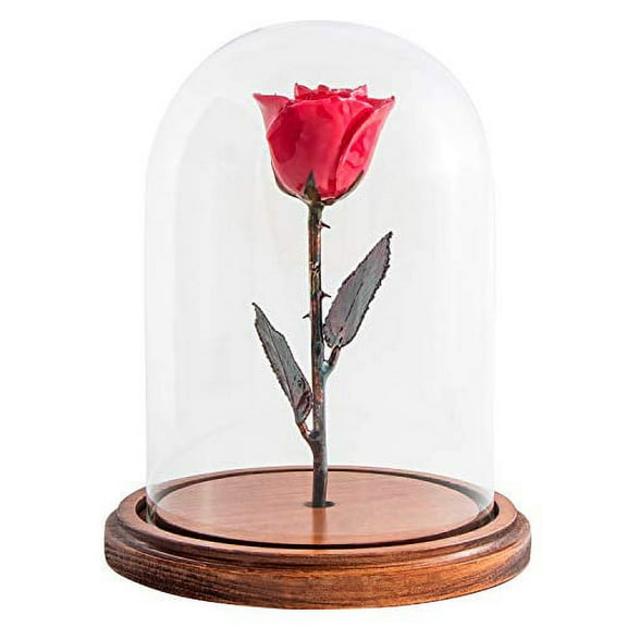 Forever Rose Enchanted Rose, a Genuine, One of a Kind, Real Red Rose, Hand Dipped in Lacquer with a Copper Stem and Leaves, Beauty and The Beast