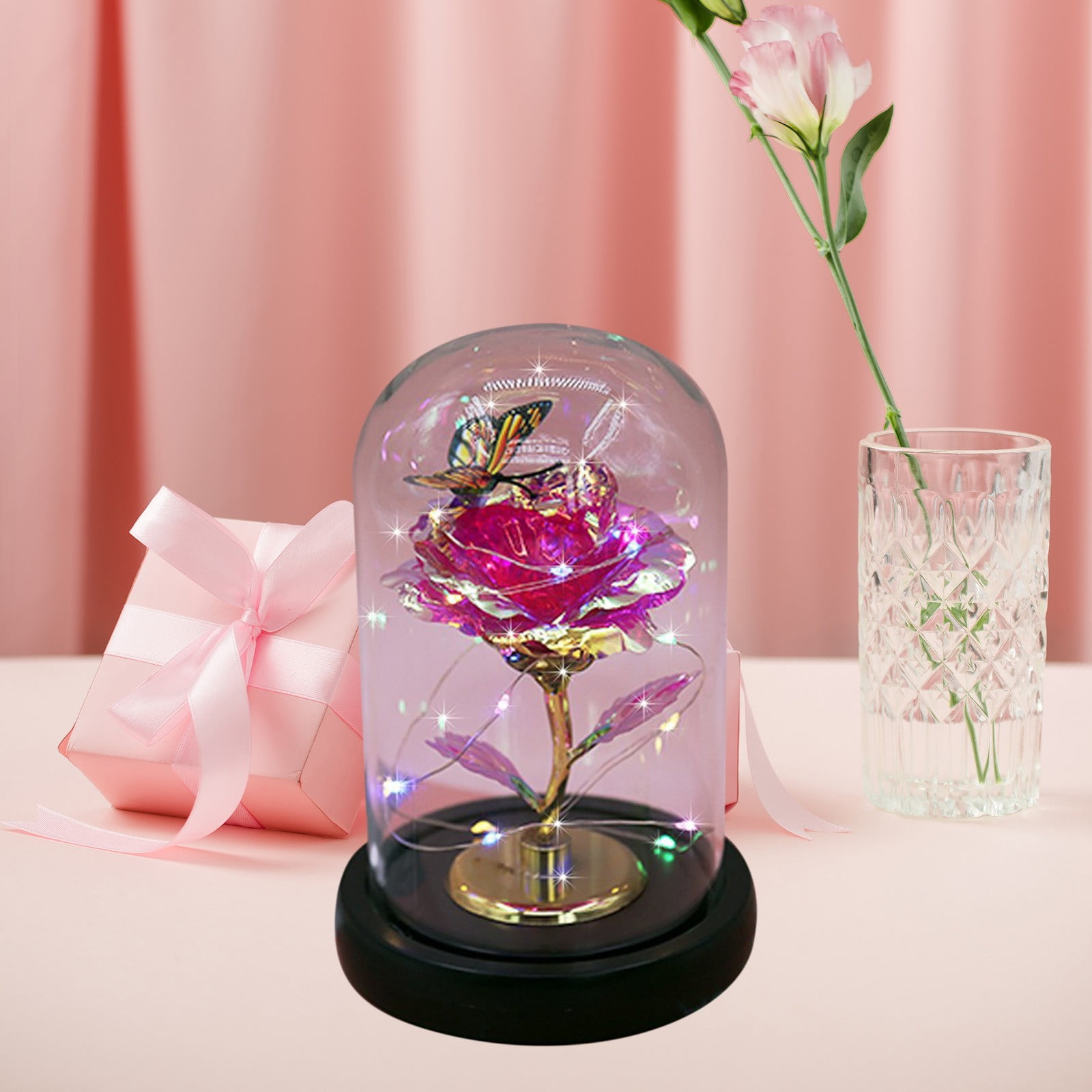 Forever Rose Flower Gifts for Her Light up Rose in Glass Dome Enchanted ...