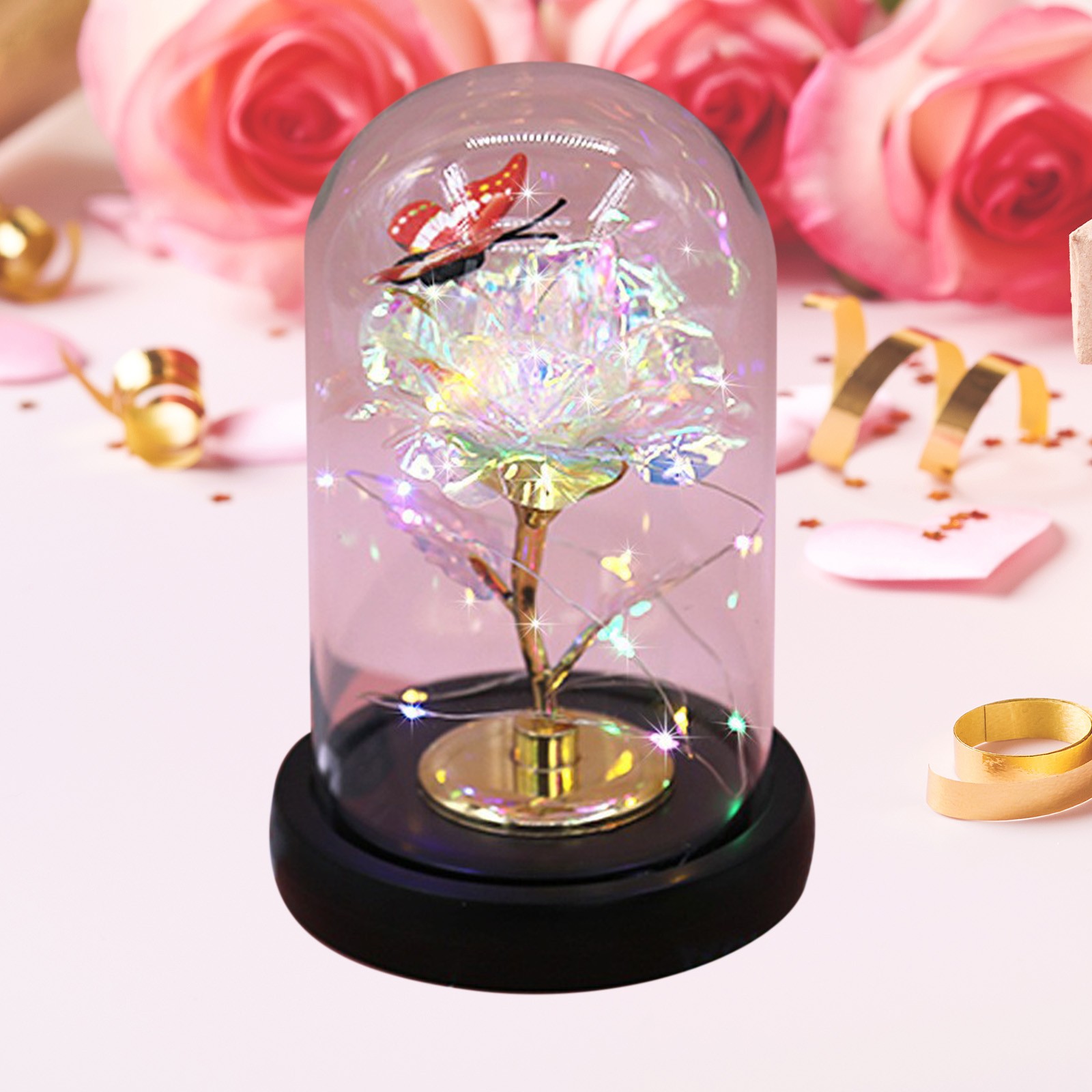 Forever Rose Flower Gifts for Her Light up Rose in Glass Dome Enchanted ...