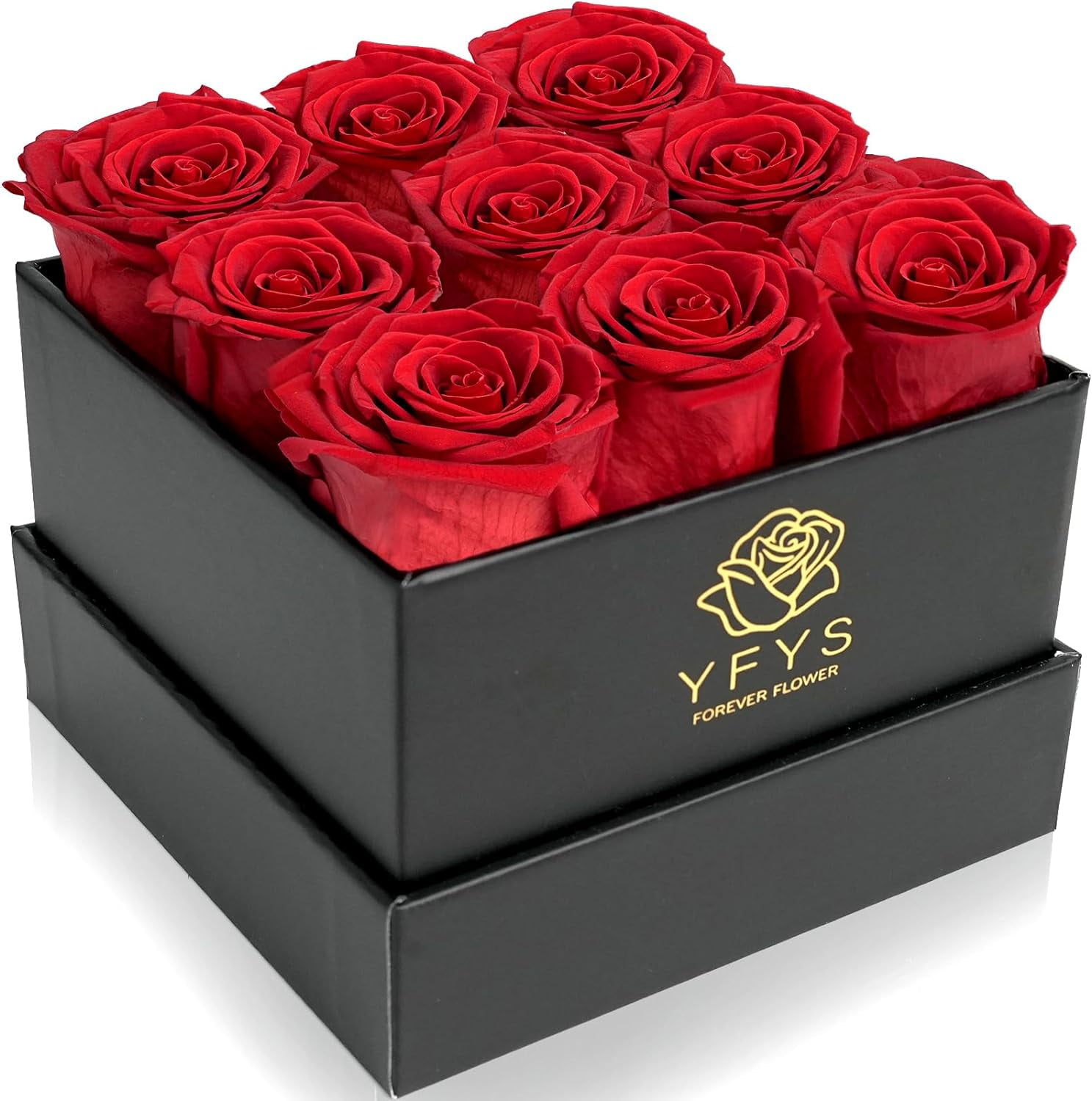 Classic Red Preserved Roses in Black Gift Box