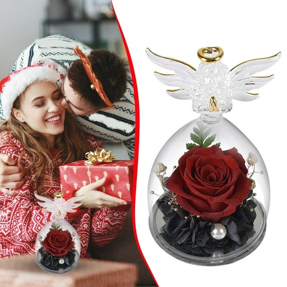 Forever Rose,Gifts for Women Preserved Rose,Forever Flower in Glass Angel Figurines Fresh Flowers for Delivery Mothers Day Birthday Gifts for Mom Real Roses for Grandma Sister Wife Her(Red/White)