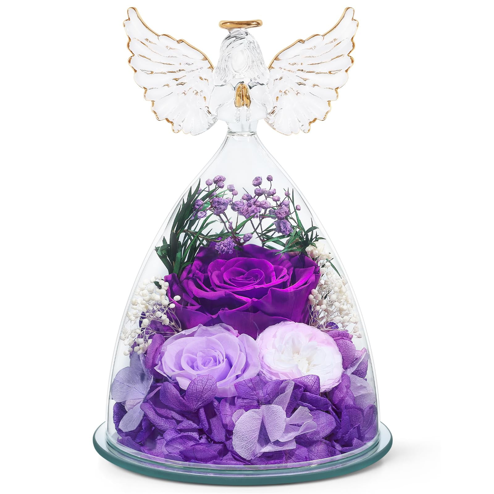 Forever Rose in Glass Angel Display, Preserved Fresh Flowers Gift Set ...