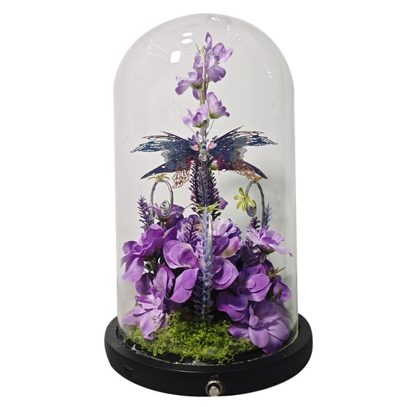 Forever Rose in Glass Dome with LED Light, Preserved Rose & Mechanical Winged Insect, Elegant Home Desk Ornament, Warm Glow for Bedside, Living Room, Gifts for Her Girlfriend Meaningful Occasions
