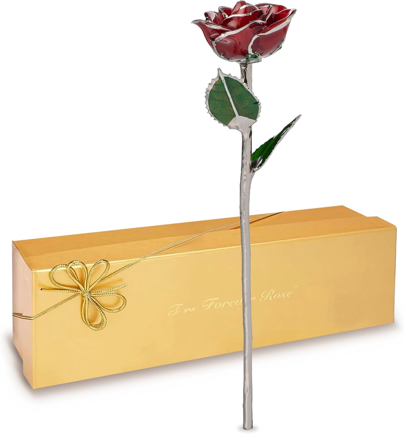 Forever Rose Real Red Rose with Platinum Trimmed Petals and Platinum ...