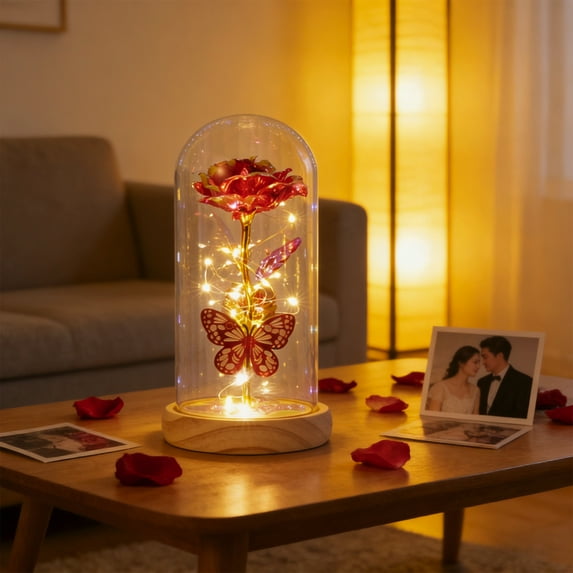 Forever Rose for Women Mom Wife,Mothers Day Forever Rose Gift Ideas,Galaxy Rose Flower Light Up in Glass Dome, Eternal Roses Birthday Butterfly Gifts for Women