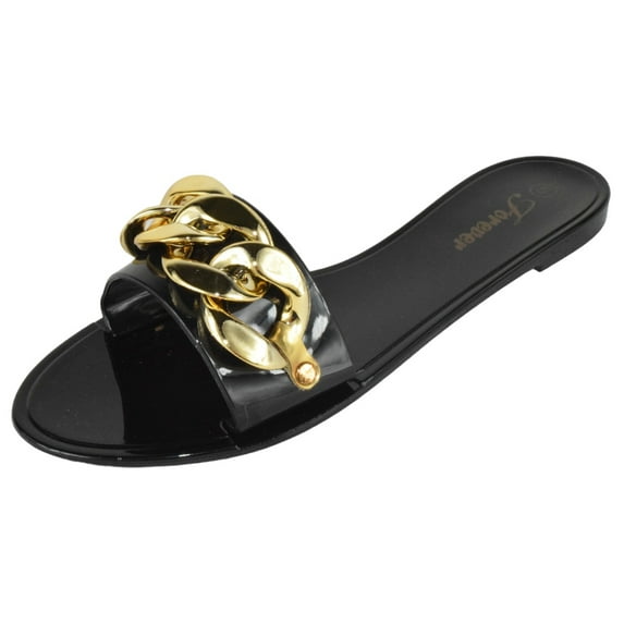 Forever Shoe Women Jelly Flip-Flops Sandals Open Toe Slides Gold Buckle Jelly-82 Black 8