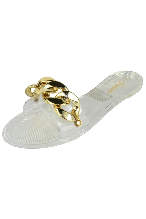 Shoe Women Jelly Flip-Flops Sandals Open Toe Slides Gold Buckle Jelly-82 Clear Silver 8