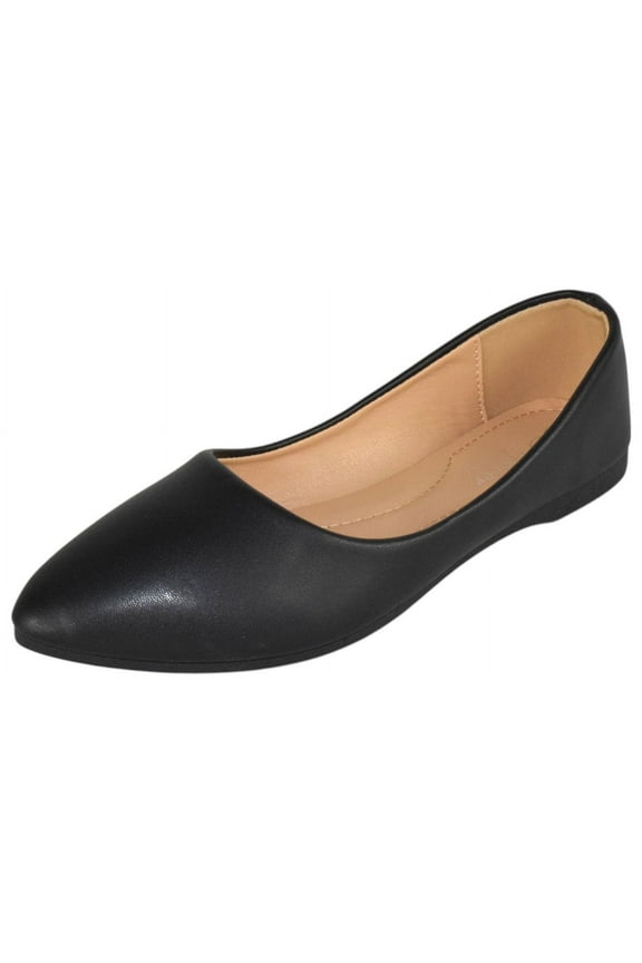 Shoes Women Ballet Basic Flats Pointed Toe Comfort Insoles ALICIA-32 Black PU 6