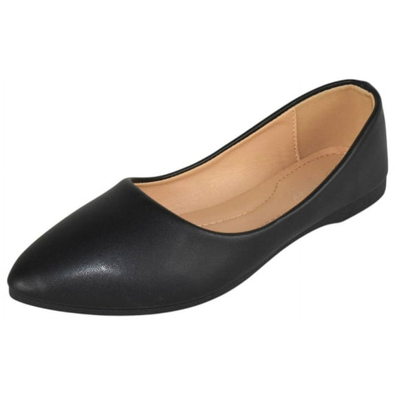 Forever Shoes Women Ballet Basic Flats Pointed Toe Comfort Insoles ALICIA-32 Black PU 7.5