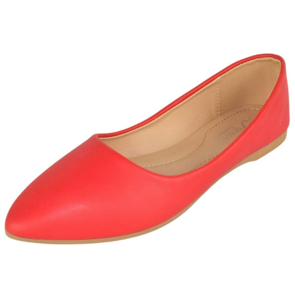 Forever Shoes Women Ballet Basic Flats Pointed Toe Comfort Insoles ALICIA-32 Red PU 10