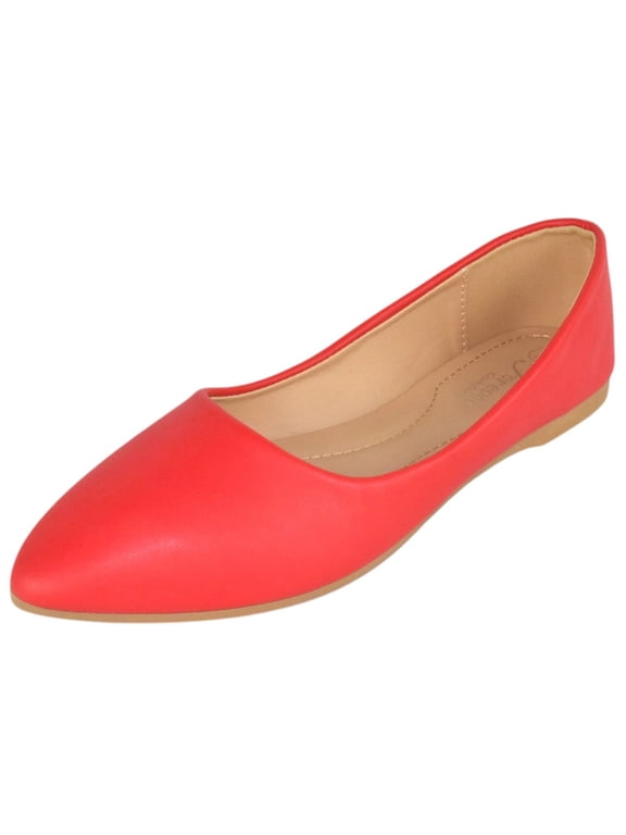 Shoes Women Ballet Basic Flats Pointed Toe Comfort Insoles ALICIA-32 Red PU 10
