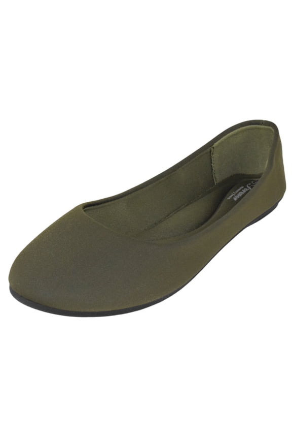Shoes Women Ballet Flats Round Toe Gel Memory Foam Insole Comfortable Satin Material FLEXIBLE-62 Khaki Olive Green 6.5