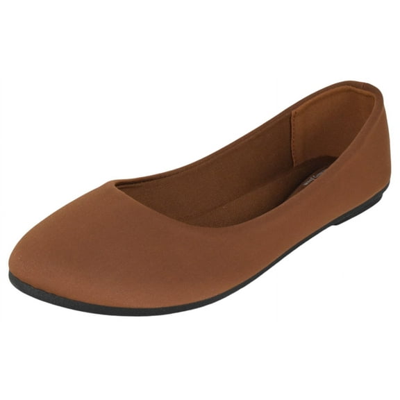 Forever Shoes Women Ballet Flats Round Toe Gel Memory Foam Insole Comfortable Satin Material FLEXIBLE-62 Tan Cognac Brown 7.5