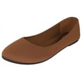 thumbnail image 1 of Forever Shoes Women Ballet Flats Round Toe Gel Memory Foam Insole Comfortable Satin Material FLEXIBLE-62 Tan Cognac Brown 9, 1 of 3