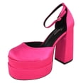 thumbnail image 1 of Forever Shoes Women Extra High Block Heels Platform Round Closed Toe Exotic Dancer Pumps Ankle Strap TWICE-13 Hot Pink Fuchsia Satin 6, 1 of 3