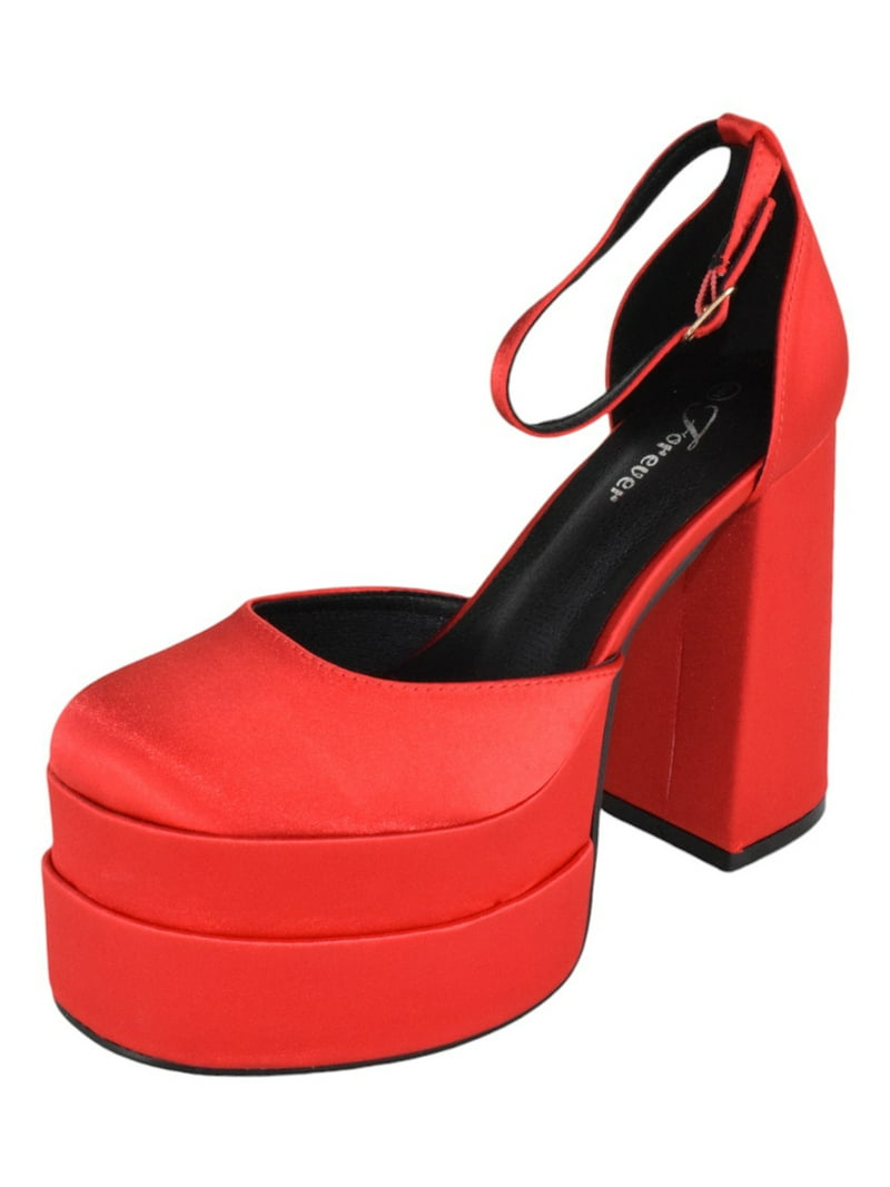 Forever Shoes Women Extra High Block Heels Platform Round Closed