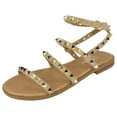 thumbnail image 1 of Forever Shoes Women Gladiator Sandals Studded Ankle Strap Flat Buckle up DING-28 Beige Taupe 6, 1 of 3