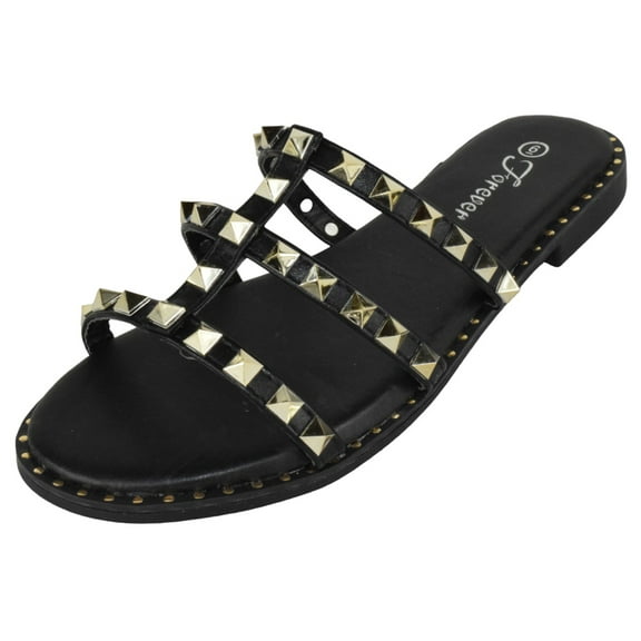 Forever Shoes Women Gladiator Sandals Studded Slip On Flat Flip Flops DING-32 Black 7.5