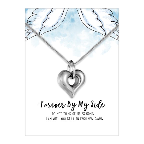 Forever By My Side Heart Cremation Necklace and Card - Memorial Jewelry - Human Ashes Holder Container - Keepsake Urn Pendant - Funnel Kit Accessories - Ships Next Day!