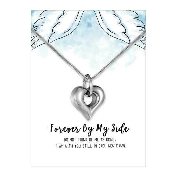 Forever By My Side Heart Cremation Necklace and Card - Memorial Jewelry - Human Ashes Holder Container - Keepsake Urn Pendant - Funnel Kit Accessories - Ships Next Day!