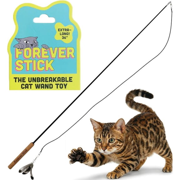Repounce Forever Stick - The Unbreakable Cat Wand Toy, Durable Cat Toy Wand, Extra Long Cat String Toy, Cat Fishing Pole Toy for Bored Indoor Adult Cats, Cat Stick Toy, Cat Feather Wand, Cat Teaser