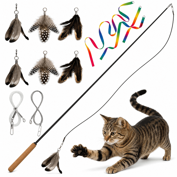 Forever Stick With Cats And Strings Bundle - The Unbreakable Wand Durable Extra Long String Fishing Pole For Bored Indoor Adult