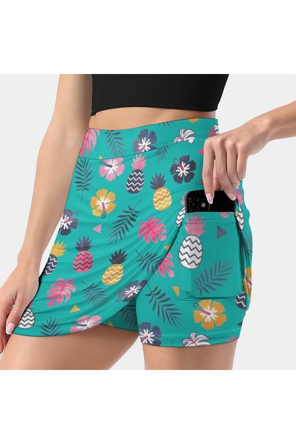 Forever Summer Tropical Pattern On Mint Green Women Sports Skirt Tennis Golf Dance Fitness Running Yoga Skirts Cute Summer