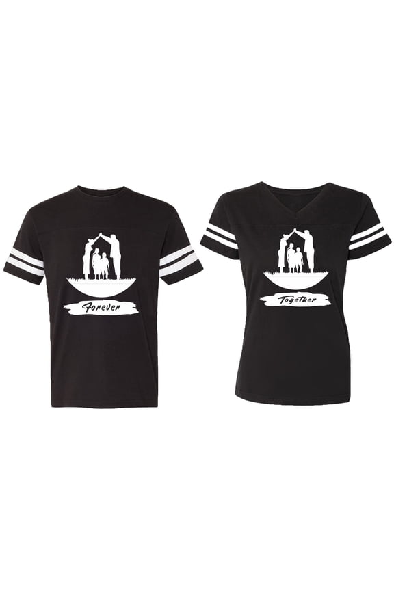 Forever Together Matching Couple Cotton Jerseys (Men Black / Women Black) (Men S / Women S)
