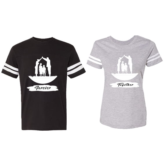 Forever Together Matching Couple Cotton Jerseys (Men Black / Women Heather) (Men XXXL / Women XXL)