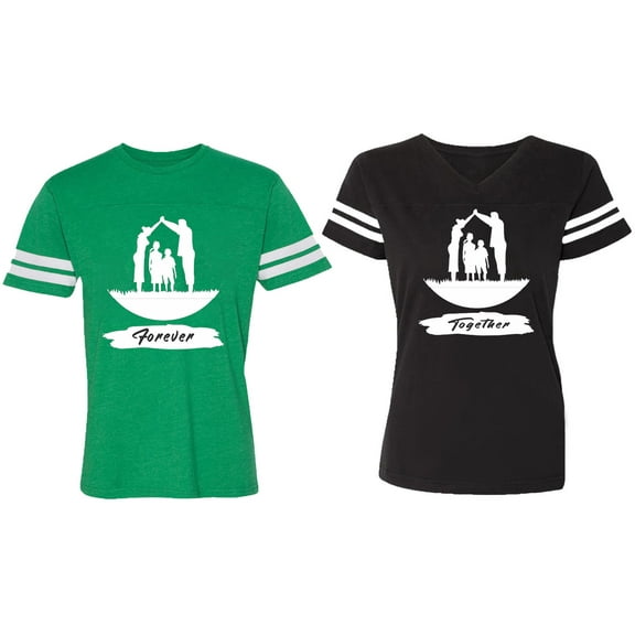Forever Together Matching Couple Cotton Jerseys (Men Green / Women Black) (Men S / Women S)
