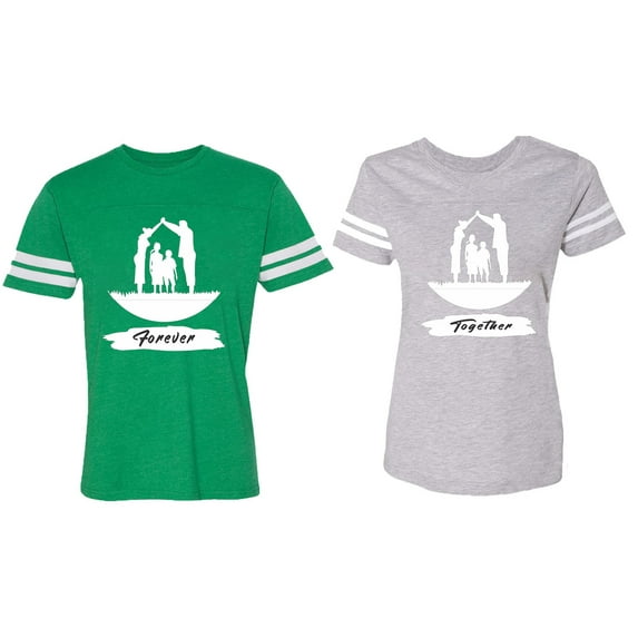 Forever Together Matching Couple Cotton Jerseys (Men Green / Women Heather) (Men S / Women XXL)