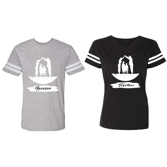 Forever Together Matching Couple Cotton Jerseys (Men Heather / Women Black) (Men S / Women S)