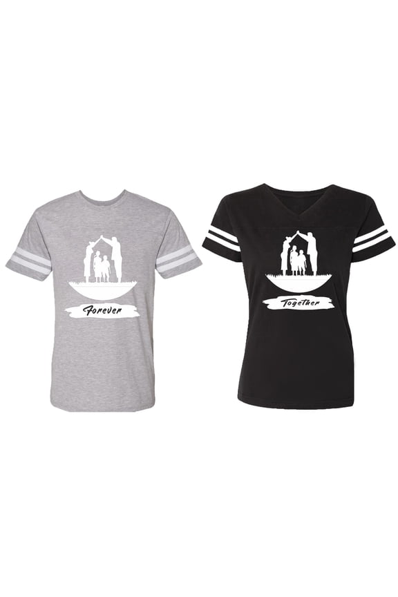 Forever Together Matching Couple Cotton Jerseys (Men Heather / Women Black) (Men S / Women S)