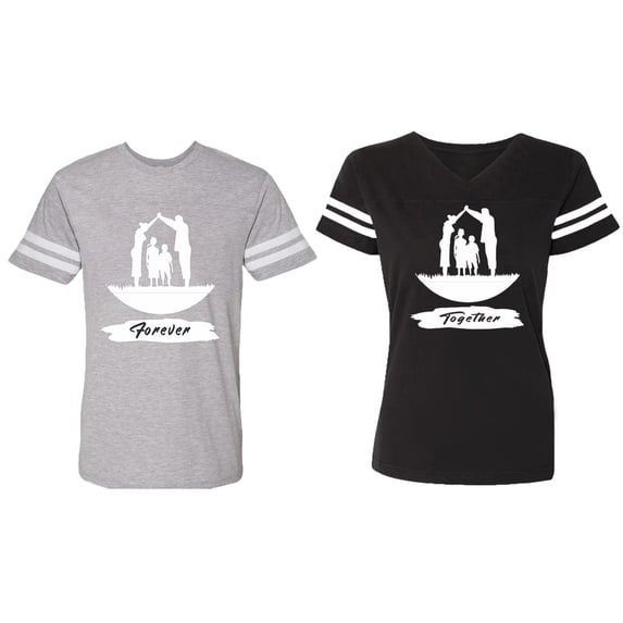 Forever Together Matching Couple Cotton Jerseys (Men Heather / Women Black) (Men S / Women XXL)