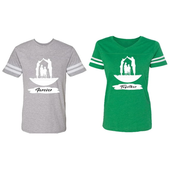 Forever Together Matching Couple Cotton Jerseys (Men Heather / Women Green) (Men M / Women XL)