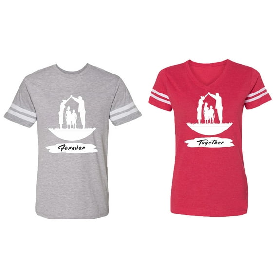 Forever Together Matching Couple Cotton Jerseys (Men Heather / Women Red) (Men XL / Women M)