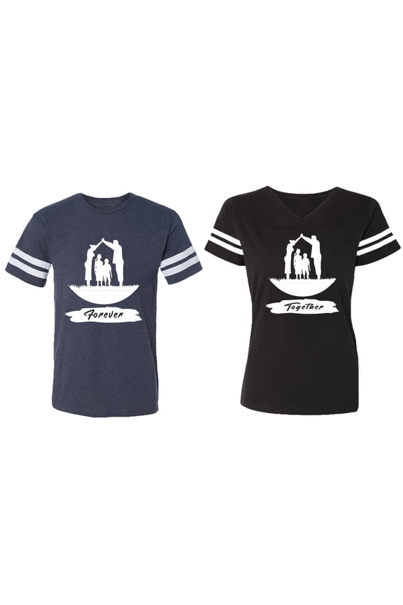 Forever Together Matching Couple Cotton Jerseys (Men Navy / Women Black) (Men S / Women S)