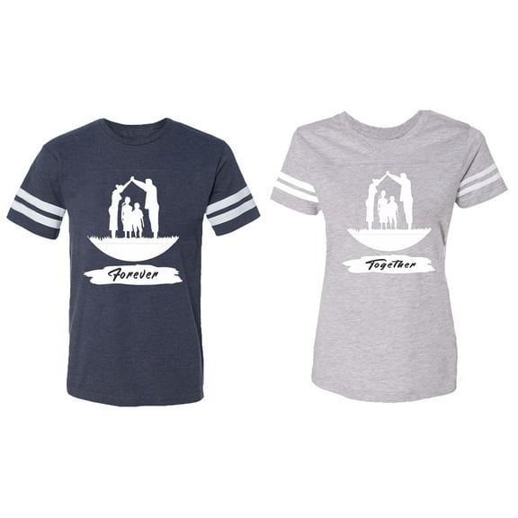 Forever Together Matching Couple Cotton Jerseys (Men Navy / Women Heather) (Men L / Women L)
