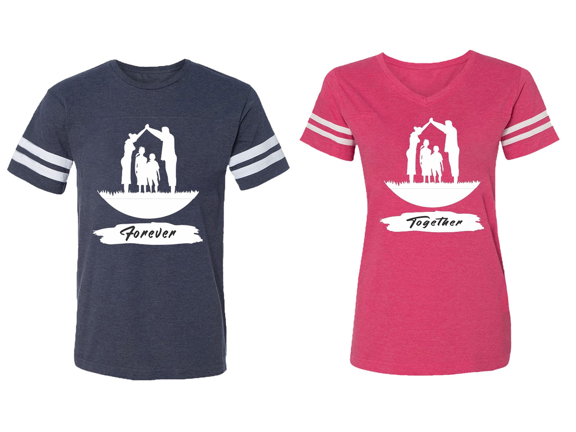 Forever Together Matching Couple Cotton Jerseys (Men Navy / Women Pink