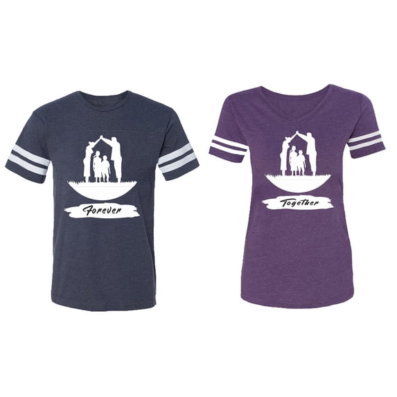 Forever Together Matching Couple Cotton Jerseys (Men Navy / Women Purple) (Men L / Women S)
