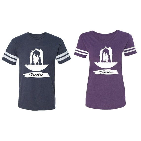 Forever Together Matching Couple Cotton Jerseys (Men Navy / Women Purple) (Men XXL / Women M)