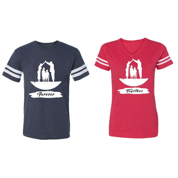 Forever Together Matching Couple Cotton Jerseys (Men Navy / Women Red) (Men XXL / Women XXL)