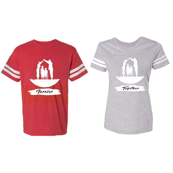 Forever Together Matching Couple Cotton Jerseys (Men Red / Women Heather) (Men XXL / Women L)