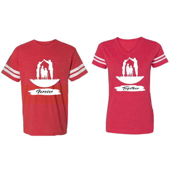 Forever Together Matching Couple Cotton Jerseys (Men Red / Women Red) (Men XL / Women L)
