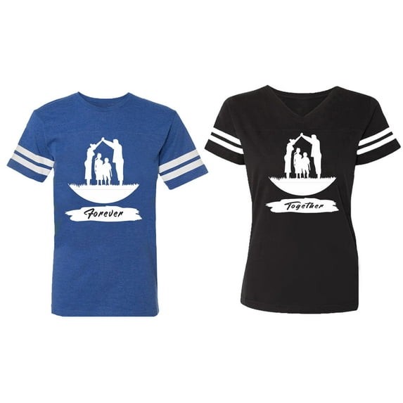 Forever Together Matching Couple Cotton Jerseys (Men Royal / Women Black) (Men XXL / Women XXL)