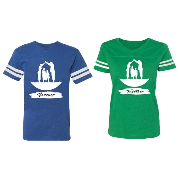 Forever Together Matching Couple Cotton Jerseys (Men Royal / Women Green) (Men XXL / Women L)