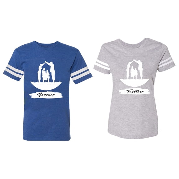 Forever Together Matching Couple Cotton Jerseys (Men Royal / Women Heather) (Men S / Women S)